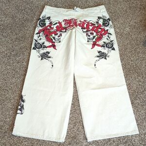 Ed Hardy Skull And Roses Wide Leg Jeans